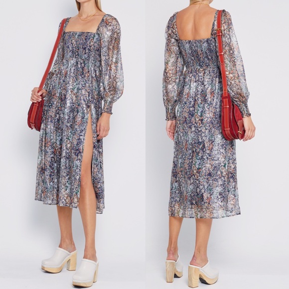 o.p.t Classic Smocked Maxi Dress in Blue Lurex - Picture 3 of 12